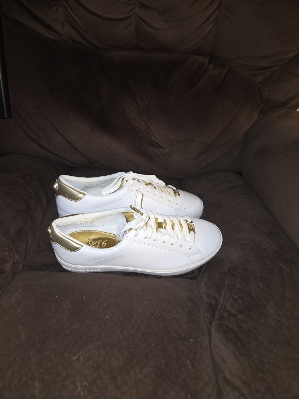 Michael Kors White and Gold Low-Top Sneakers